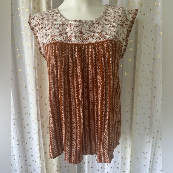 Savanna Jane Mila County Western Embroidered Floral Crochet Blouse Top Size S - Picture 5 of 7